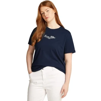 Abbildung von Tommy Hilfiger Curve Rundhalsshirt CRV REG SCRIPT C NK TEE SS in Großen Größen, Logoschriftzug