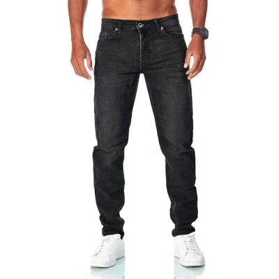 Abbildung von JEEL Herren Sweat Jeans Regular Fit Straight Cut Stretch Washed Denim Look Hose 06 Schwarz 31W / 30L