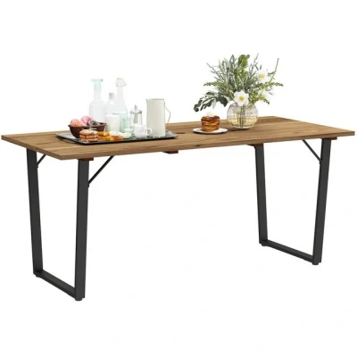 Abbildung von Outsunny Gartentisch Holz 175x80 cm Wetterfest Balkontisch mit Schirmloch Buffettisch Campingtisch für 6 Personen Terrassentisch Outdoor Esstisch Garten, Terrasse Balkon Braun