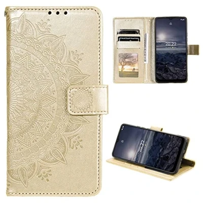 Abbildung von CoverKingz Handy Case kompatibel mit Nokia G21 / G11 Cover Kartenfach Phonecase Smartphone Hülle klappbar Motiv Mandala Gold