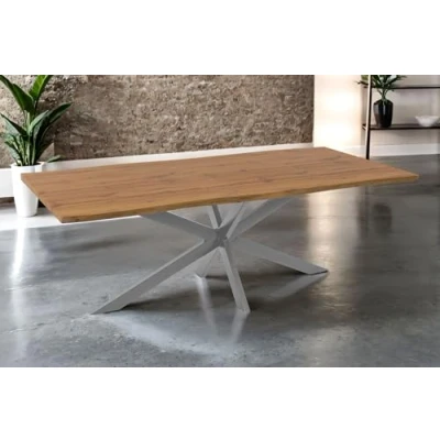 Abbildung von SAM Esstisch Josy 220 x 100 cm Holz Wildeiche Optik Spider Gestell Metall Silber 40 mm Tischplatte mit Baumkante Tisch für Esszimmer &amp; Küche
