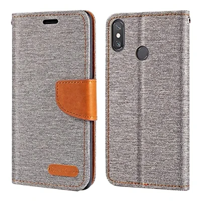 Abbildung von Shantime Xiaomi Mi Max 3 Hülle, Oxford Leder Wallet Case mit Soft TPU Back Cover Magnet Flip für Grau