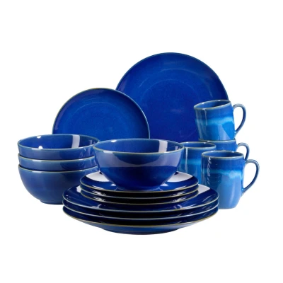 Abbildung von MÄSER 931546 Ossia Geschirr Set für 4 Personen im mediterranen Vintage Look, 16 teiliges Kombiservice in Dunkelblau, Keramik