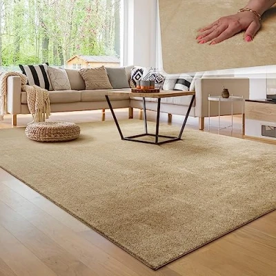 Abbildung von Paco Home Moderner Kuscheliger Wohnzimmer Teppich Kurzflor waschbar flauschig Weich Einfarbig Felloptik zeitlos stilvoll rutschfest pflegeleicht, Grösse:80x150 cm, Farbe:Beige 2