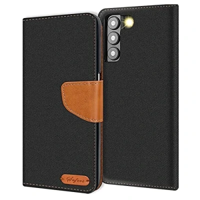 Abbildung von Verco kompatibel mit Samsung Galaxy S23 Plus Hülle, Schutzhülle für S23+ 5G Tasche Denim Textil Book Case Flip Klapphülle, Schwarz