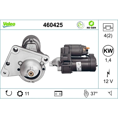 Abbildung von VALEO 460425 Anlasser 12 1,4 11 PEUGEOT: 206 Schrägheck, 307 SW, CITROËN: C2 C3 I Berlingo / First