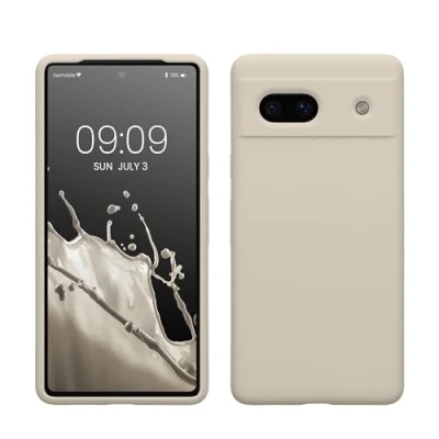 Abbildung von kwmobile Hülle kompatibel mit Google Pixel 7a Silikon Handy Case Handyhülle weiche Oberfläche kabelloses Laden Creme