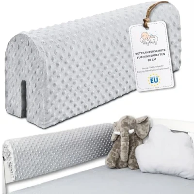 Abbildung von Bettkantenschutz für Kinderbetten 80 cm Schutz Bettrahmen Baby Bett rausfallschutz boxspringbett bettgitter mit Bezug Kantenschutz Kinder Babybett Hellgrau