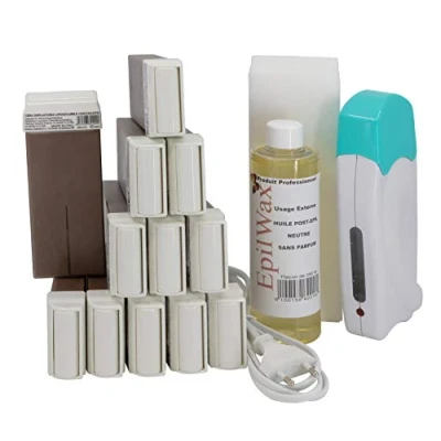 Abbildung von EpilWax Wachswärmer Waxing Set für Enthaarung Haarentfernung Mit 12 Schokolade Roll On Wachspatronen, Gerät, 100 Vliesstreifen und Nachbehandlungsöl