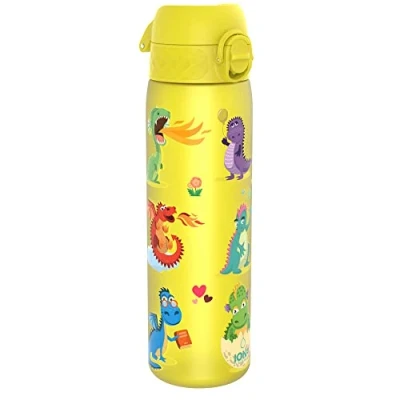 Abbildung von Ion8 Trinkflasche, 500 ml, Auslaufsicher, Einhandöffnung, Sichere Verriegelung, Spülmaschinenfest, BPA frei, Tragegriff, Klappdeckel, Leicht zu Reinigen, Klimaneutral, Aqua Drachen Design