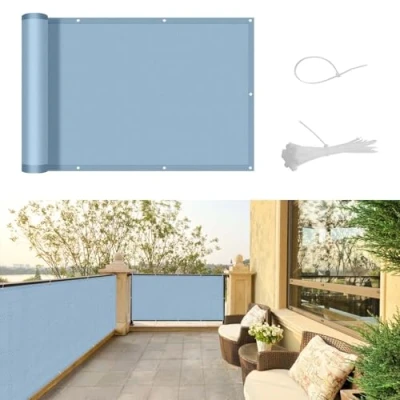 Abbildung von SUNNY GUARD Balkon Sichtschutz 90x600cm Balkonverkleidung Balkonabdeckung Balkonumspannungen UV Schutz Wind und wetterfest mit Kabelbinder,Graublau