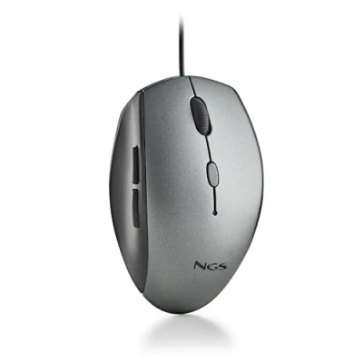 Abbildung von NGS Moth Gray Optische Maus mit USB Kabel für Computer 5 Silent Tasten und Scrollen, Ergonomische Maus, 800/1200/1600 DPI dimmbar, Grau