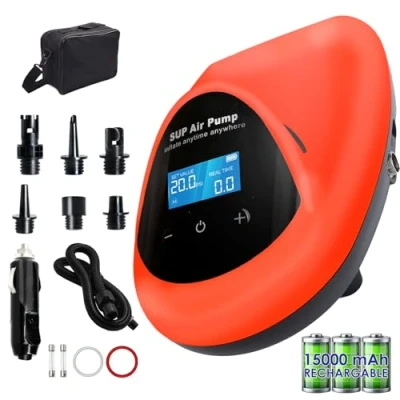 Abbildung von TONSIM 20PSI Kabellose SUP Pumpe, Akku Luftpumpe mit 15000mAh, Hochdruck Zweistufige Inflation &amp; Auto Abschaltung, Kompakte Pumpe für Paddelbretter, Kajaks Camping