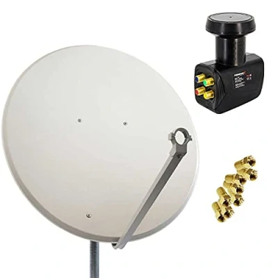 Abbildung von Premium X Satelliten Komplettanlage 100cm Satellitenschüssel Hellgrau Satellitenantenne Quad LNB F Stecker, SAT bis 4 Teilnehmer