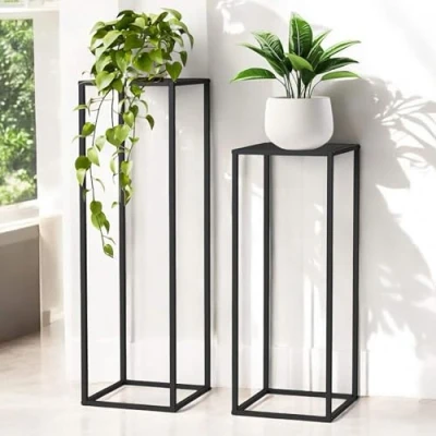 Abbildung von DanDiBo Pflanzenständer 96587 Metall 100 cm und 80 Schwarz Eckig 2er Set Beistelltisch Hoch Blumenhocker Blumenständer Modern Design