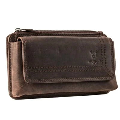 Abbildung von MATADOR Echt Leder Universal Handy Tasche Holster Gürteltasche Magnetverschluss Quer für Handys bis 6,9 Zoll inkl. Geschenk Box (Dunkel Braun)