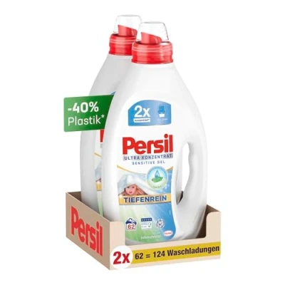 Abbildung von Persil Ultra Konzentrat Sensitive Gel (124 Waschladungen), Flüssigwaschmittel für Allergiker &amp; Babys in kleinerer Flasche weniger Plastik, entfernt hartnäckige Flecken, dermatologisch getestet