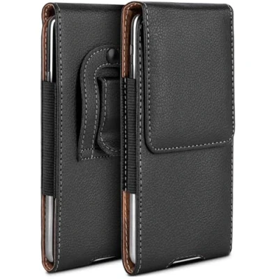Abbildung von moex Plug Case kompatibel mit Apple iPhone 16 Hülle Gürtelclip, Handy Gürteltasche aus Vegan Leder, Handyhülle zum Einstecken, Etui Flip Schutzhülle klappbar Schwarz