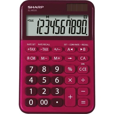 Abbildung von Sharp EL M 335 Taschenrechner, abgewinkelte Anzeige, Solar /Batteriebetrieben, Rot