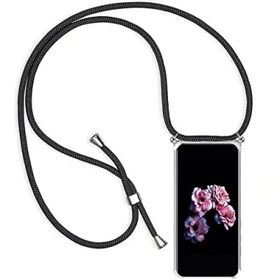 Abbildung von HongMan Handykette Handyhülle für Samsung Galaxy A50 / A30s A50s mit Band Transparent Handy Kette Hülle Kordel zum Umhängen Handyanhänger Halsband Lanyard Case Schwarz