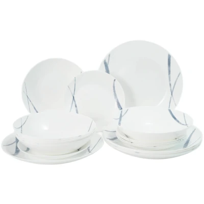 Abbildung von van Well Tafelservice &quot;Geschirr Set Madrid, Tafel 18 teilig&quot;, (Set, tlg.), Opalglas, mit grauen Streifen, spülmaschinen und mikrowellengeeignet
