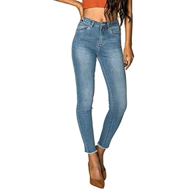 Abbildung von Nina Carter P077 Damen Skinny Fit Jeanshosen HIGH Waist 7/8 Jeans Used Look Waschungseffekt (Blau (P077 5), M)