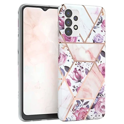 Abbildung von EAZY CASE Handyhülle Silikon mit Kameraschutz kompatibel Samsung Galaxy A32 5G, im Blumen Design, Rosen Motiv Hülle, Ultra dünn, Slimcover, Silikonhülle, Backcover, Rosé Gold