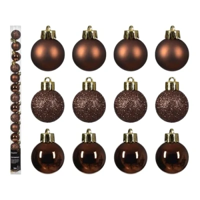 Abbildung von Decoris season decorations Weihnachtsbaumkugel, Weihnachtskugeln Kunststoff 3cm 14er Set Espressobraun