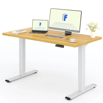 Abbildung von FLEXISPOT Höhenverstellbarer Schreibtisch mit 2 Motoren &amp; 25MM einteiliger Tischplatte,ergonomischer Bürotisch 140 x 80 cm Ahorn, weißes Gestell