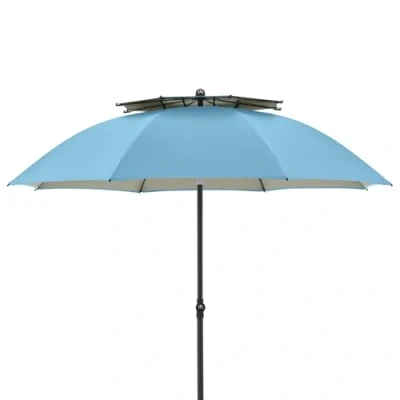 Abbildung von Doppler Sonnenschirm 200cm in blau I Für Strand sowie Balkon &amp; Terrasse Schirm höhenverstellbar Mit UV Schutz knickbar Freibad Strandschirm