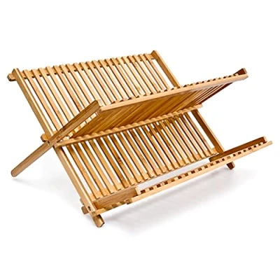 Abbildung von Relaxdays Abtropfgestell CROSS HBT 24,5 x 42 33 cm Abtropfgitter Bambus klappbar Geschirrabtropfer für Teller und Tassen als Geschirr Abtropfkorb Holz Geschirrkorb, natur