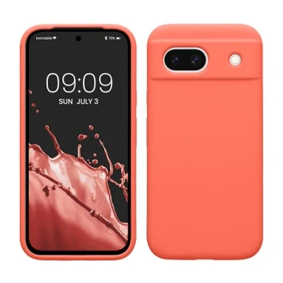 Abbildung von kwmobile Hülle kompatibel mit Google Pixel 8a Silikon Handy Case Handyhülle weiche Oberfläche kabelloses Laden Leuchtende Koralle