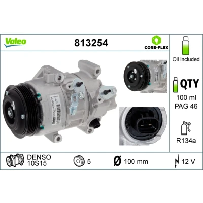 Abbildung von VALEO 813254 Kompressor 10S15 12 PAG 46 R 134a mit Kompressoröl TOYOTA: Avensis II Kombi, Corolla Verso, Limousine