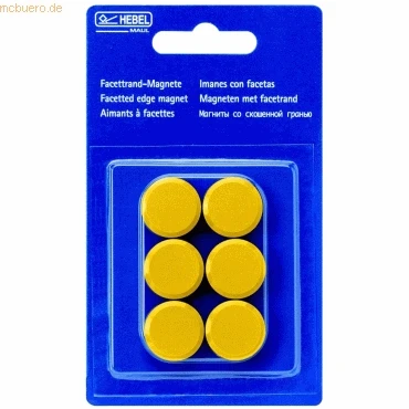 Abbildung von MAUL Facetterand Magnete (6 Stück) MAULpro Ø 20mm mini aus Kunststoff starke für Whiteboard und Magnettafel ideal Büro, Homeoffice Werkstatt Gelb