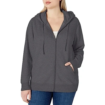 Abbildung von Amazon Essentials Damen Hoodie mit Langem Reißverschluss aus French Terry Fleece (Erhältlich in Übergröße), Kohlegrau Meliert, XXL