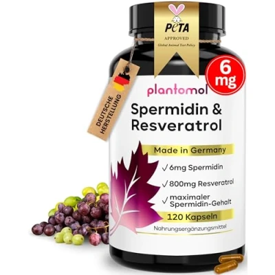 Abbildung von 120 Spermidin Kapseln hochdosiert 6mg &amp; 800mg Trans Resveratrol einzigartige Kombination 2 Monatsvorrat