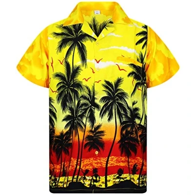 Abbildung von King Kameha Funky Hawaii Hemd, Herren, Kurzarm, Beach, Gelb, XL