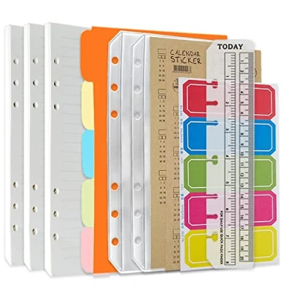 Abbildung von DY.2ten Nachfüllbares A5 Notizbuch Set, 3 Pack liniertes Nachfüllpapier, transparente Reißverschluss Bindertaschen, Trennblätter, Index Tabs, Papier Nachfüllpackung für 6 Ring Binder