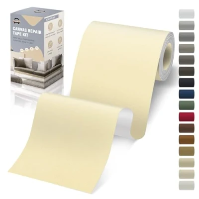 Abbildung von Flicken Selbstklebend Stoff, 10 x 200 cm Leinwand Stoff Selbstklebend, Creme, Wasserdichtes für Sofa Zelt Möbel Autositz Liege