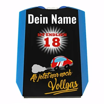 Abbildung von Endlich 18 Parkscheibe personalisiert mit deinem Namen kleinem Rennwagen und 2 Einkaufswagenchips zum 18. Geburtstag wenn der Führerschein bestanden wurde Volljährig Auto Party KFZ Eiskratzer