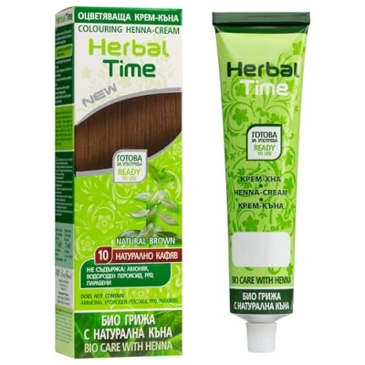 Abbildung von Herbal Time Henna für Natürliches Haar Farbcreme Natürliche Braunfarbe Nº10 Deckt graue Haare ab Temporäre Färbung Ohne Ammoniak, Sulfate und Parabene 75 ml