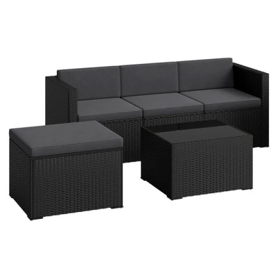 Abbildung von STEELSØN Polyrattan Gartenlounge Zethora, Outdoor Sitzgruppe 3 teilig, Gartenmöbel Set mit Sofa, Sessel, Hocker, Tisch, Sitzecke für bis zu 4 Personen, wetterfest, schwarz/anthrazit