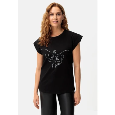 Abbildung von Lascana Faces Tshirt print, Damen, Größe: 32/34, Schwarz