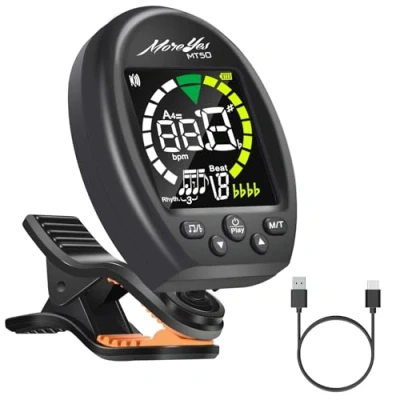 Abbildung von Moreyes 3 in 1 Stimmgerät Gitarre, Metronom und Tongenerator, Wiederaufladbarer mit Clip Vollfarbbildschirm für Akustikgitarre, E Ukulele, Dgitales Alle Instrument