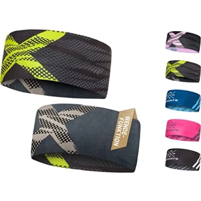 Abbildung von Atmungsaktives Sport Stirnband Damen &amp; Herren schnelltrocknendes Kopfband zum Wenden leichtes elastisches Haarband, winddichtes Schweißband Stirn (neon/grau)
