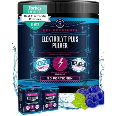 Abbildung von Key Nutrients Elektrolyt Pulver Blaue Himbeere 90 Portionen Elektrolyte Ohne Zucker Keto Sport : Glutenfreies Zusatz: Magnesium, Kalium Electrolyte Powder