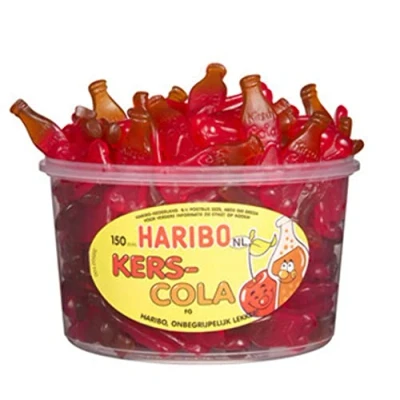 Abbildung von Haribo Kirsch Cola 150 Stück in Runddose 1350g