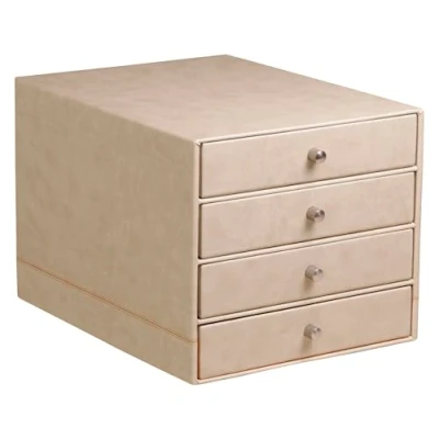 Abbildung von Rhodia 318865C Schubladenbox (mit 4 Schubladen, Griffe aus Metall, Kunstleder, elegant und praktisch, ideal für Ihr Büro oder zu Hause) 1 Stück, beige