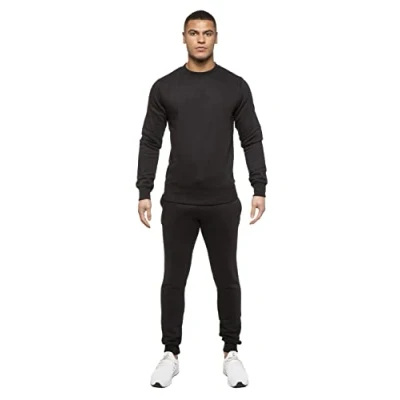 Abbildung von BRAND KRUZE Herren Pullover mit Rundhalsausschnitt, langärmelig, Trainingsanzug Set, Sweatshirt und Jogginghose, Schwarz , L