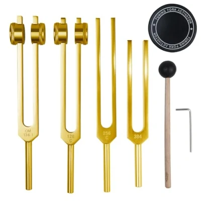 Abbildung von NEWFUN Stimmgabel,Stimmgabel Neurologie,Stimmgabel 440 Hz,Set von 4 Stimmgabeln (128HZ, 136.1HZ, 256HZ, 384 Hz) für Klangtherapie Gewichtete Stimmgabel Geeignet Meditation